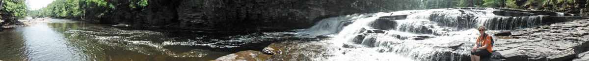 Panorama of Nawadaha Falls and Karen Duquette